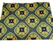 African fabric fat quarter abstract teal green gold blue diamonds squares Super Wax Deluxe Original