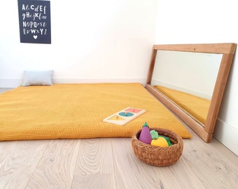 Mustard yellow baby play mat for family life, free motor skills, the nido corner of a Montessori room, Foam and oekotex cotton