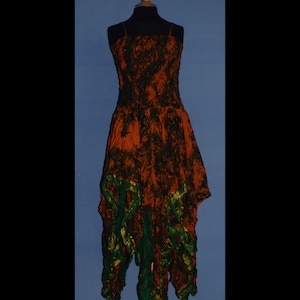 Plus Size Unique Recycled Silk Handkerchief  Stevie Nicks Style Hippy Gothic Fairy Dress (Orange ) Ladies UK 16-26 US 12-22