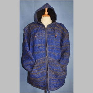 Hand knitted  Blue and Natural Grey Outdoors Ski Festival Hippy Wool Jacket
