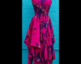 Standard Unique Recycled Silk Handkerchief Stevie Nicks Sleeveless Hippy  Fairy Dress pink floral standard UK 10-18/20 US 6-14