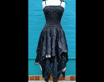 Plus Size Unique Recycled Silk Handkerchief  Stevie Nicks Style Hippy Gothic Fairy Dress- anthracite grey  UK  16-26 US 12-22