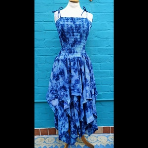 Plus Size Unique Recycled Silk Handkerchief  Stevie Nicks Style Hippy Gothic Fairy Dress blue indigo denim UK 16-26 US 12-22