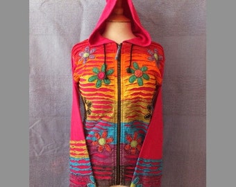 Handcrafted Bright Coloured Hippy Hoody Jacket
