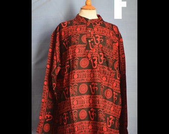 Hippy Hippie Nepal Długi Rękaw Cienki Lato Słońce Bawełna Festiwal Boho Retro Dziadek Swobodny Męski Unisex Koszula Kurta (5 opcji kolorów)
