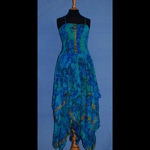 Standard Unique Recycled Silk Sleeveless Handkerchief Stevie Nicks Style Hippy Gothic Dress Turquoise Expandable Ladies UK 10-18 US 6-14
