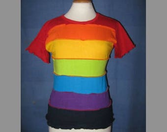 Hippie katoenen korte mouwen hippie Festival Top - regenboog gestreepte.