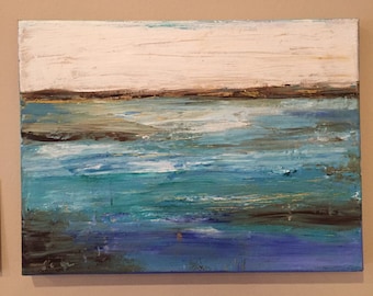 Distant Travels, Ocean Painting, Water Landscape,  Impressionist Painting, Small Acrylic Painting, Blue Ocean Wall Art