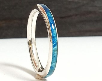 Ring aus Sterlingsilber und Birkenholz blau - Blauer Ehering