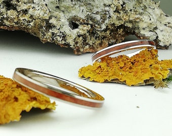 Set silver rings and briar root wood - Silver wedding bands - Wood wedding bands