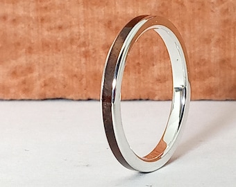 Anelli diversi e originali - Anello d'argento e legno di noce - Fede nuziale - Regalo per donna e uomo