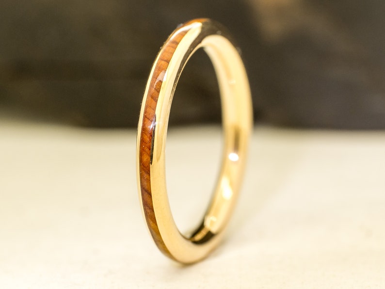 18K Yellow Gold Ring and juniper Wood Gold and wood ring Natural ring image 1