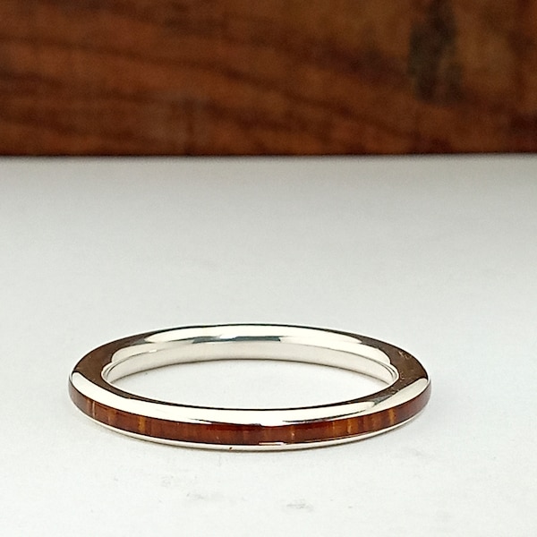 Original silver and wood wedding rings - Wedding ring with cocobolo wood - Minimal design - Natural ring