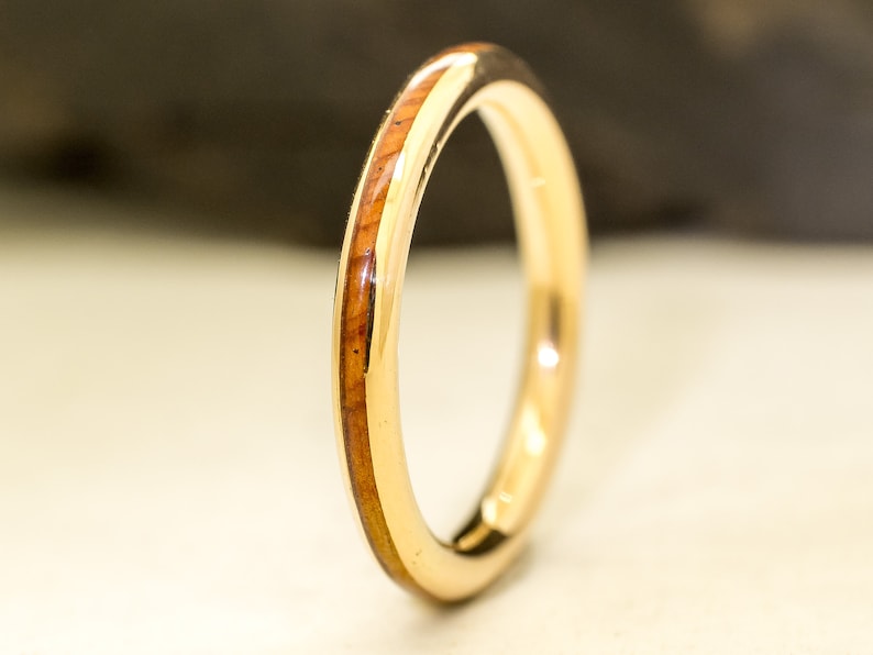 18K Yellow Gold Ring and juniper Wood Gold and wood ring Natural ring image 2