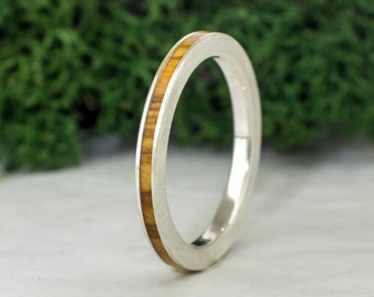 Sterling Silver Ring  and olive Wood - Brushed finish - Natural ring