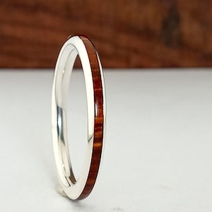 Alliances originales en argent et en bois Alliance avec le bois cocobolo Design minimal Bague naturelle image 4