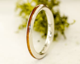 Sterling Silver Ring  and juniper Wood - Wedding band, anniversary or engagement ring