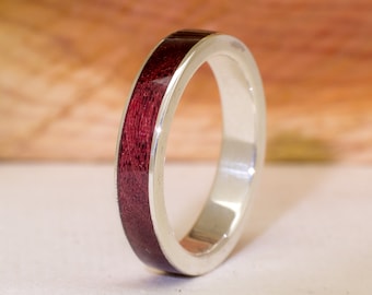 Sterling Silber und Amaranth Wood Ring - Silber Trauringe - Ehering, Verlobung oder Jubiläum