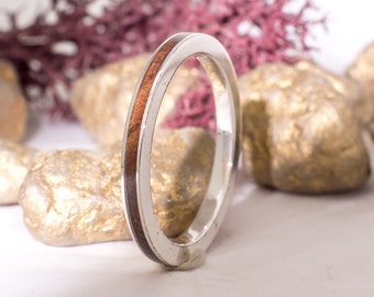 Bague en or blanc 18 carats et bois de noyer - Alliance - Bague naturelle