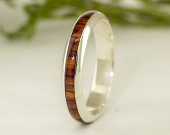 Bague en argent sterling et bois Cocobolo - Bague unisexe - Bague naturelle