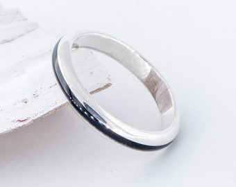 Zilveren Ring van Wet en Ebbenhout - Ring voor Mannen en Vrouwen - Zwarte Ring