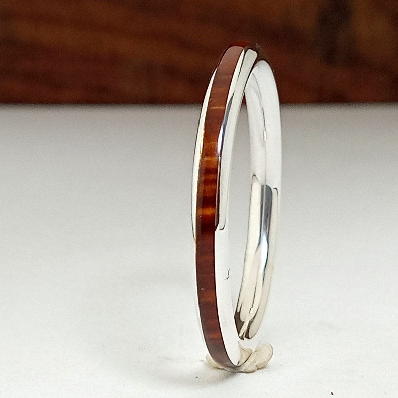 Alliances originales en argent et en bois Alliance avec le bois cocobolo Design minimal Bague naturelle image 2