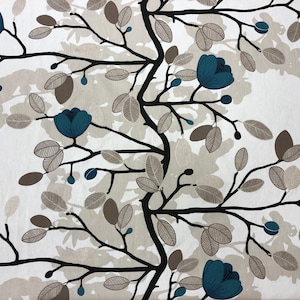 Scandinavian Cotton Fabric: Blue Magnolia Floral Print, 59" Wide