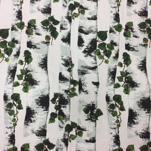 Cotton fabric with birch print, Scandinavian design, upholstery fabric, wide 59 inches, white fabric