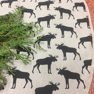 Handmade Linen Christmas Tree Skirt: Deer Print, Scandinavian Decor