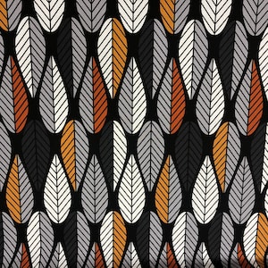 Scandinavian Black Cotton Fabric: Striped Leaf Print, 59" Wide