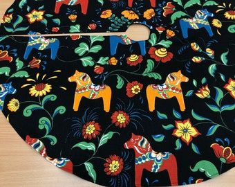 Falda para árbol de Navidad con diseño de caballo Dala, falda para árbol moderna, falda para árbol sueca, diseño escandinavo, falda para árbol negra
