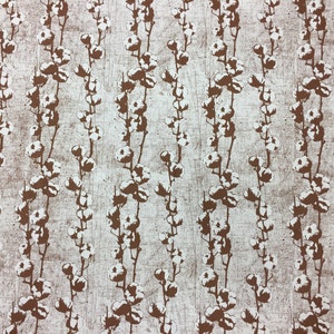 Floral Cotton Fabric: Scandinavian White & Brown Print, 59&quot; Wide