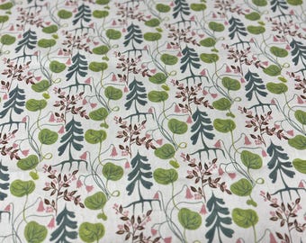 Botanical Print Cotton Fabric: Scandinavian Meadow Plant Design (59" Wide)