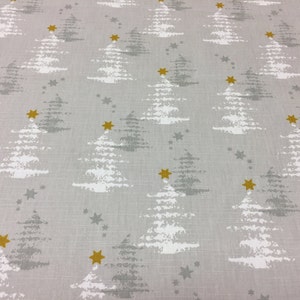 Scandinavian Cotton Canvas Fabric: Gold Stars, White Spruce (140cm Wide)