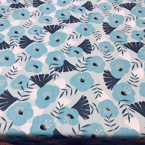 Floral  cotton, Scandinavian design, blue flower cotton, cotton fabric