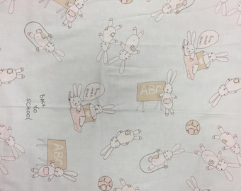 Bunny Fabric: Scandinavian Grey Cotton with White Rabbits