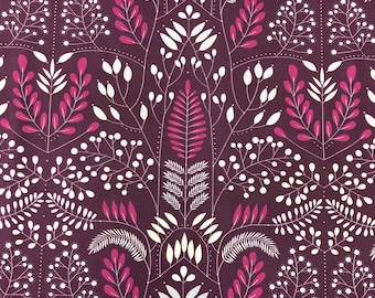 Purple cotton fabric Purple Fabric with white pink flower  Scandinavian design Upholstery fabric Scandinavian fabric Curtain fabric