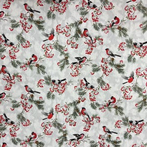 Christmas Cotton Fabric: Scandinavian Spruce, Birds & Berries Print