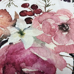 Floral cotton fabric, beige Colorful cotton fabric, floral cotton Scandinavian fabric,  roses cotton fabric