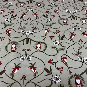 Scandinavian Christmas Cotton Fabric: Grey Swedish Design, 59&quot; Wide