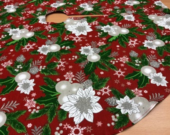 Christmas Tree Skirt, red and silver Tree Skirt, Christmas Decor, Christmas gift, Tree skirts, Holiday tree skirt, Christmas Decoration