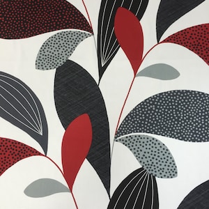 Scandinavian cotton fabric,Fabric white with black and liver-colored polka dot and striped leaves of plants