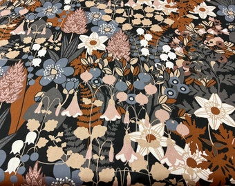 Scandinavian Cotton Canvas Fabric: Brown Floral Print, 59" Wide