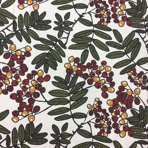 Scandinavian Cotton Fabric: Red & Yellow Berries, Green Leaves - 59&quot; Wide