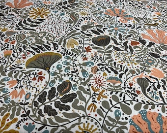 Scandinavian Floral Cotton Fabric: Meadow Plant Print, Home Decor, 59" Wide