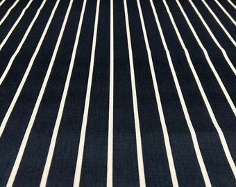 Dark Blue Striped Organic Cotton Fabric: Extra Wide Upholstery