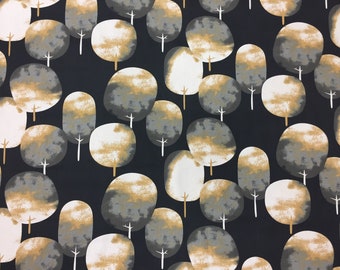 Scandinavian Cotton Fabric: Black Swedish Upholstery, Trees Print (59" Wide)