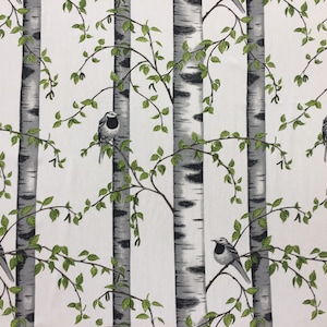 Scandinavian Cotton Fabric: Birds and Birch Grove Print