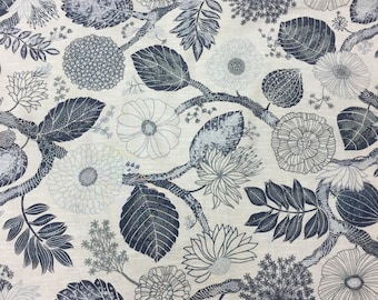 Blue & White Floral Cotton Fabric: Scandinavian Style, 59" Wide