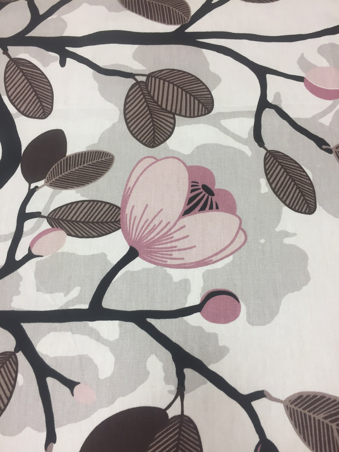 Fabric Cotton Magnolia Blossom Elegant Pink Floral Etsy